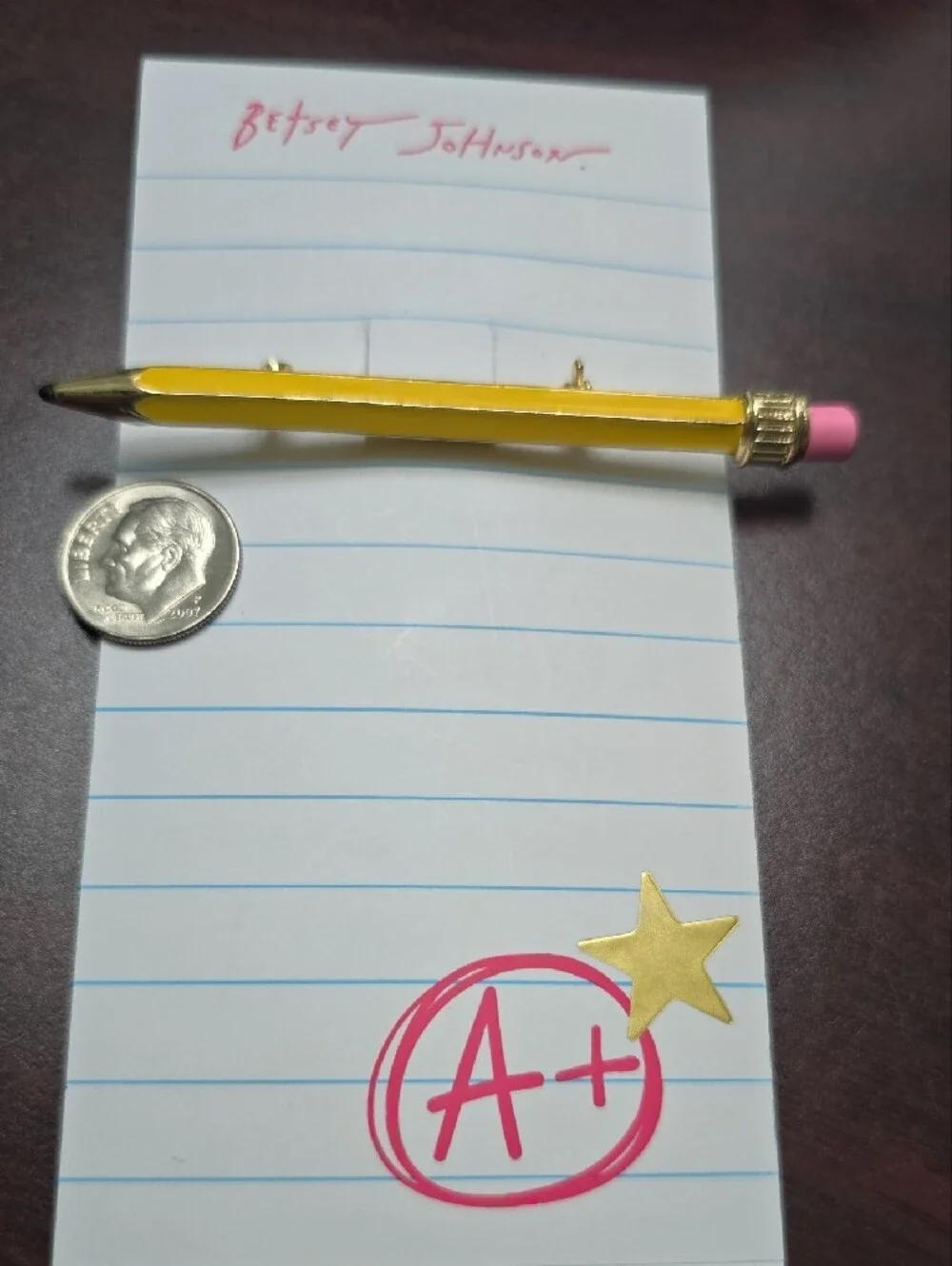 Betsey Johnson Yellow Pencil Pen with Pink Eraser and Gold Accent